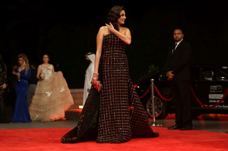 Egyptian actress Bushra Rozza arrives on the red carpet during the closing ceremony of the Dubai International Film Festival on December 13, 2017