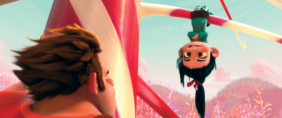 This film image released by Disney shows Ralph, voiced by John C. Reilly, left, and Vanellope Von Schweetz, voiced by Sarah Silverman in a scene from "Wreck-It Ralph." (AP Photo/Disney)