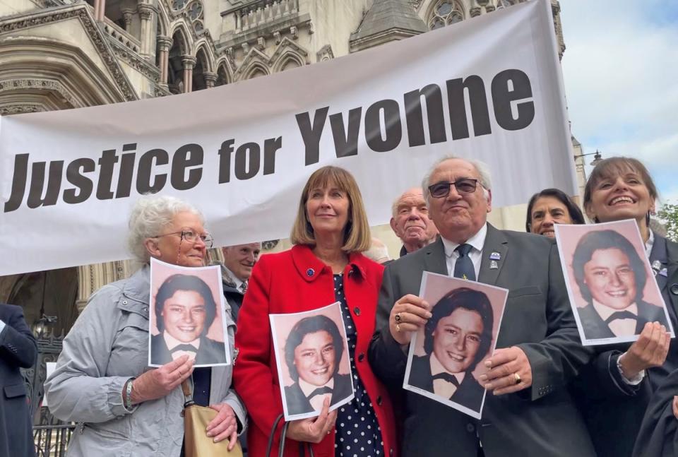 Retired police officer John Murray (second right) outside the Royal Courts of Justice in London, after he won his High Court bid to hold Colonel Muammar Gaddafi’s ex-aide jointly liable for the fatal shooting of Pc Yvonne Fletcher 37 years ago (Jess Glass/PA) (PA Wire)