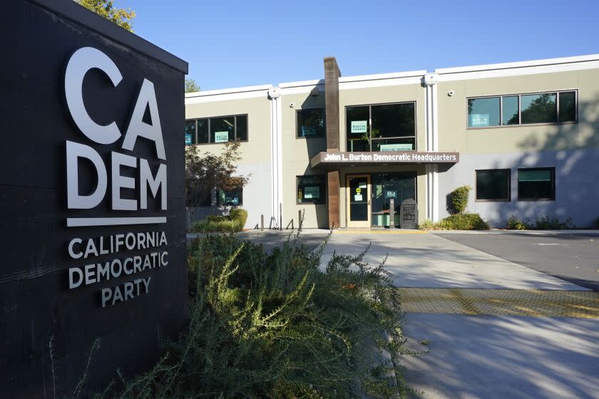 The John L. Burton California Democratic Party Headquarters is seen in Sacramento, Calif., Friday, July 16, 2021. Two California men have been charged with plotting to blow up the Democratic Party's headquarters, a bombing they hoped would be the first in a series of politically-motivated attacks, federal prosecutors said, Thursday, July 15, 2021. (AP Photo/Rich Pedroncelli)