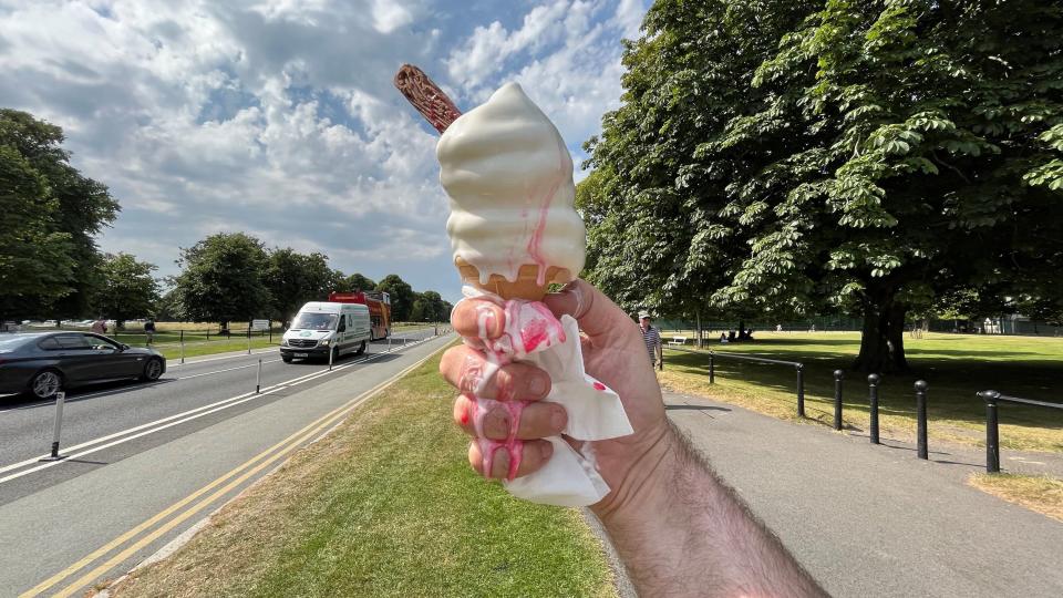 An ice cream melts in the heat at Phoenix Park in Dublin (PA)