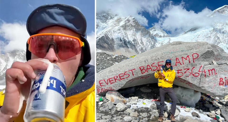 Harry Ryan managed to safely transport a can of Reschs to Everest base camp. Source: Supplied