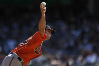 Baltimore Orioles pitcher Chris Ellis delivers to the New York Yankees during the second inning of a baseball game on Saturday, Sept. 4, 2021, in New York. (AP Photo/Adam Hunger)