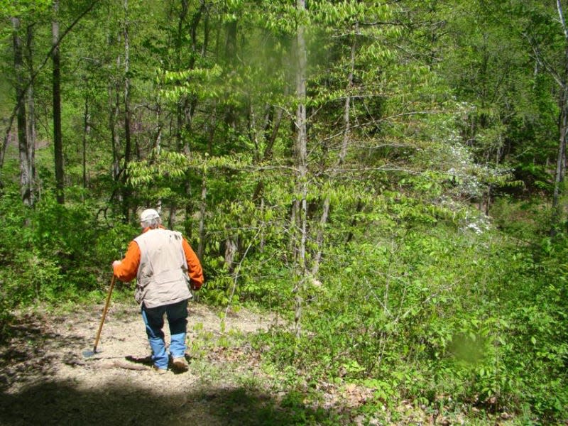 Hiking at Snug Hollow Farm in Irvine, Kentucky.