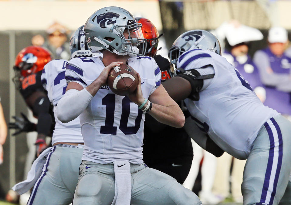Kansas State quarterback Skylar Thompson threw the winning TD pass against Iowa State. (AP Photo/Sue Ogrocki)