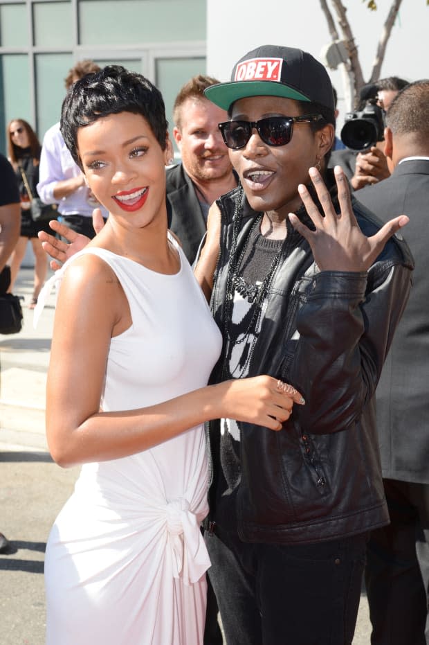Rihanna and A$AP Rocky arrive at the 2012 MTV Video Music Awards at Staples Center on Sept. 6, 2012, in Los Angeles.<p><a href="https://www.gettyimages.com/detail/151411933" rel="nofollow noopener" target="_blank" data-ylk="slk:Jeff Kravitz/Getty Images;elm:context_link;itc:0;sec:content-canvas" class="link ">Jeff Kravitz/Getty Images</a></p>