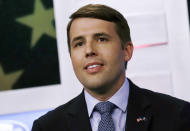 FILE - In this Sept. 5, 2018 file photo, Chris Pappas participates in a debate of Democratic hopefuls in New Hampshire's 1st Congressional District at St. Anselm College in Manchester, N.H. Pappas won the Tuesday, Sept. 11, Democratic primary and will represent his party in the November general election. (AP Photo/Charles Krupa, Pool, File)