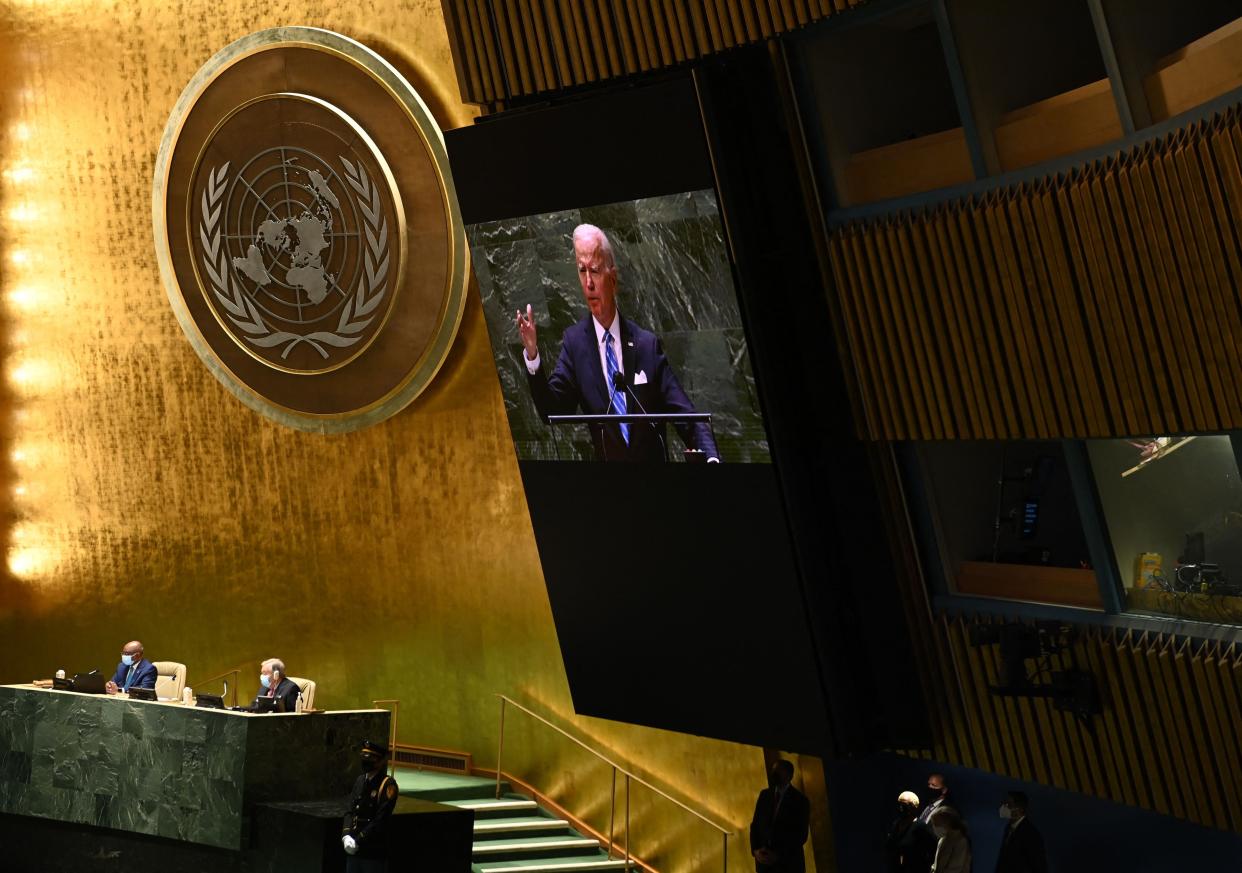 President Joe Biden addresses the 76th Session of the UN General Assembly in Manhattan, New York on September 21, 2021.