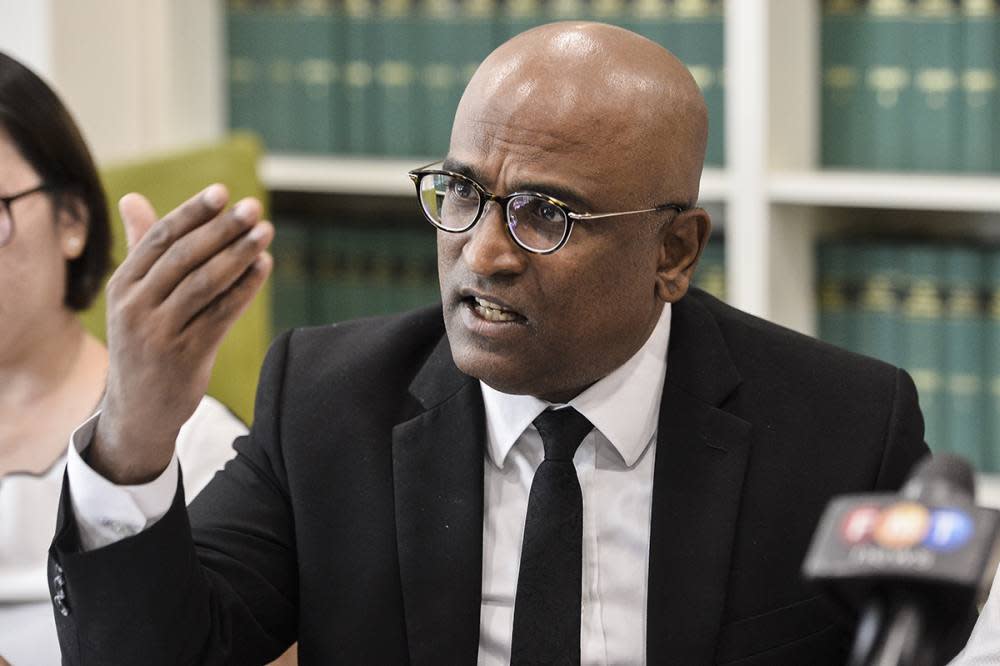 International Human Rights lawyer M. Ravi speaks during a press conference in Petaling Jaya July 23, 2019. ― Picture by Miera Zulyana