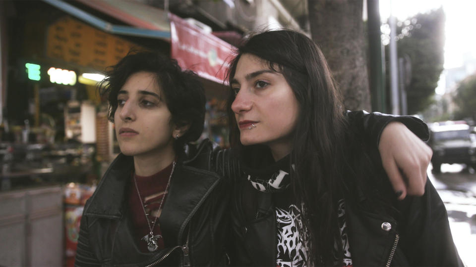 Lilas Mayassi, left, and Shery Bechara appear in "Sirens," a documentary by Rita Baghdadi, an official selection of the World Cinema: Documentary Competition at the 2022 Sundance Film Festival. (Rita Baghdadi/Sundance Institute via AP)