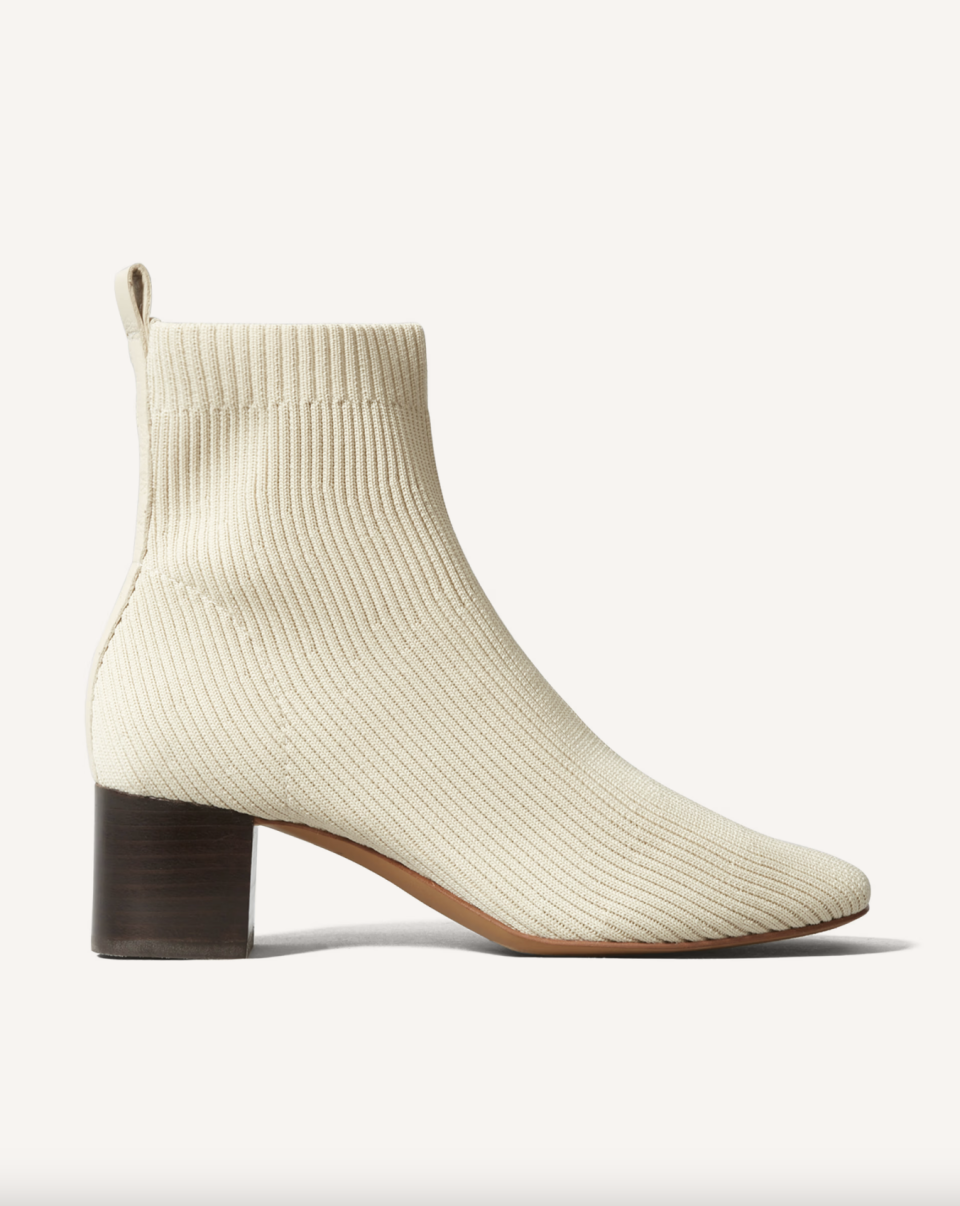 everlane The Glove Boot in cream knit with block heel (Photo via Everlane)