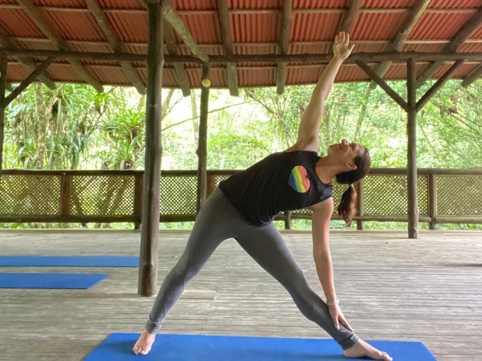 Dena Levitz doing a yoga pose at shala.