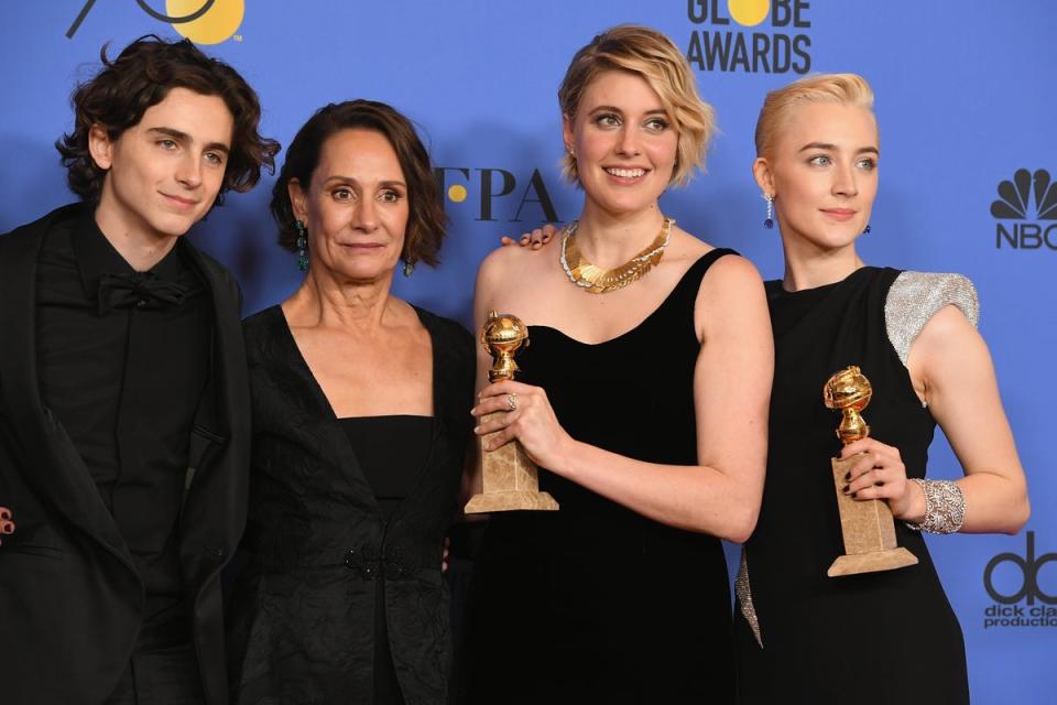 From L-R: Timothée Chalamet, Laurie Metcalf, Greta Gerwig and Saoirse Ronan in 2018 (Getty Images)