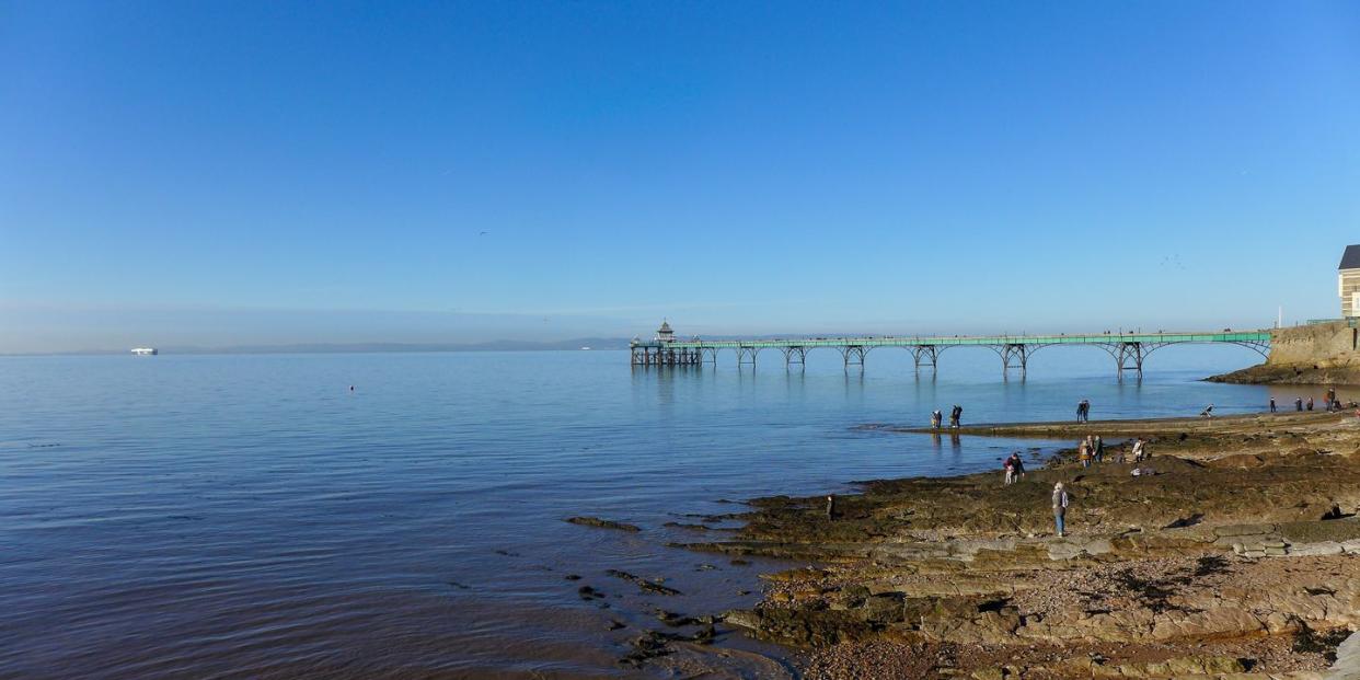 the historic victorian pier at clevedon on the bristol channel, somerset, uk