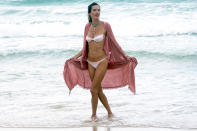 <p>Alessandra Ambrósio shows off her famous figure during a visit to the beach in her native Brazil on Friday.</p>