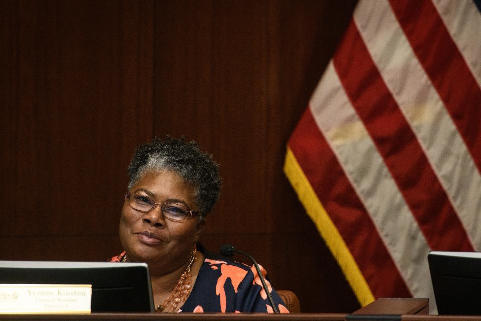 Council member Yvonne Kinston at a Fayetteville City Council meeting on Monday, April 25, 2022.