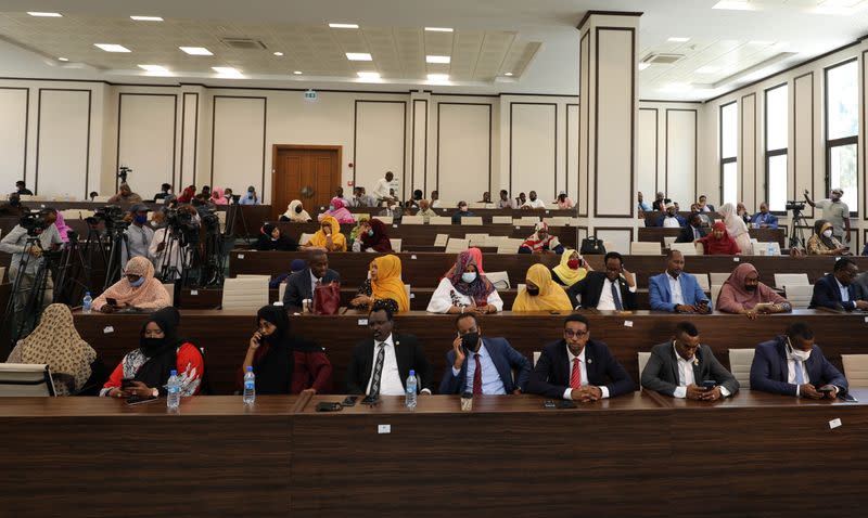 Somali legislators of the lower house of parliament attend a vote to extend President Mohamed Abdullahi Mohamed's term for another two years to let the country prepare for direct elections, in Mogadishu