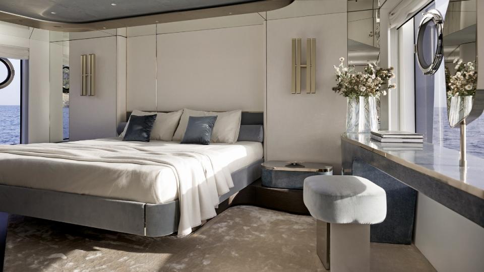 Azimut's Magellano 30M Superyacht master suite.