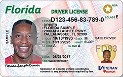 Florida driver's license showing REAL ID compliant star in upper right corner.