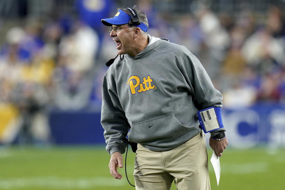Pittsburgh head coach Pat Narduzzi reacts after a call during the second half of an NCAA college football game against Florida State in Pittsburgh, Saturday, Nov. 4, 2023. (AP Photo/Matt Freed)