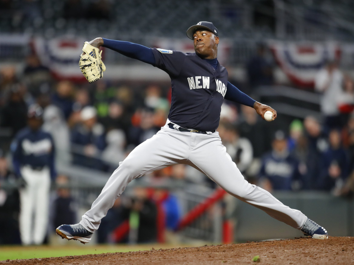 Flame-throwing Yankees pitcher Aroldis Chapman hit a batter with a ...