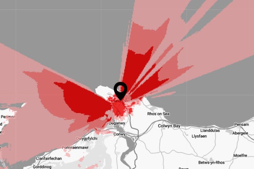 Virgin Media O2's coverage map when its 5G mobile services were launched in Llandudno in 2021