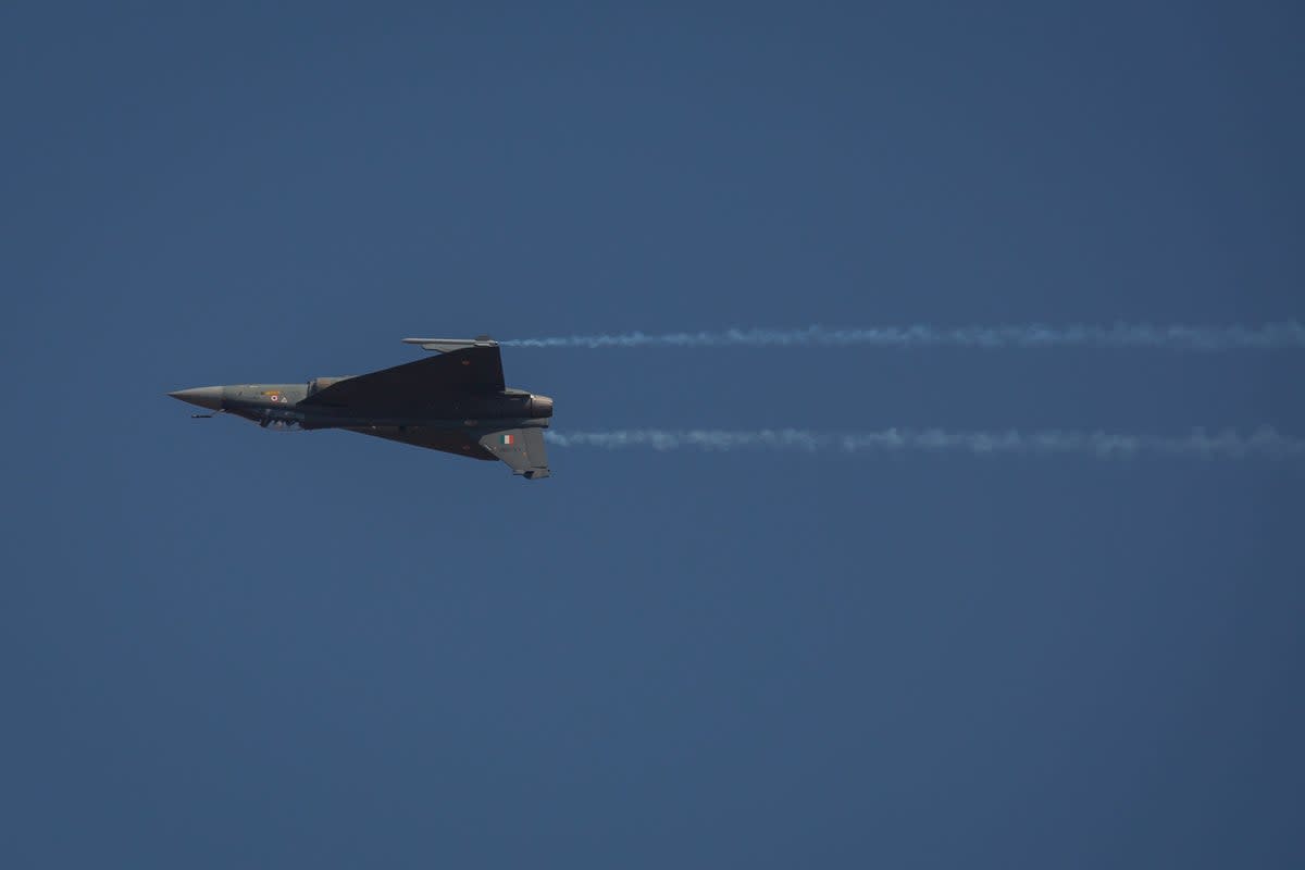 An Indian Air Force Light Combat Aircraft (LCA) performs during the inauguration of the Aero India 2023 at the Yelahanka Air Force Station in Bengaluru, India (Getty Images)