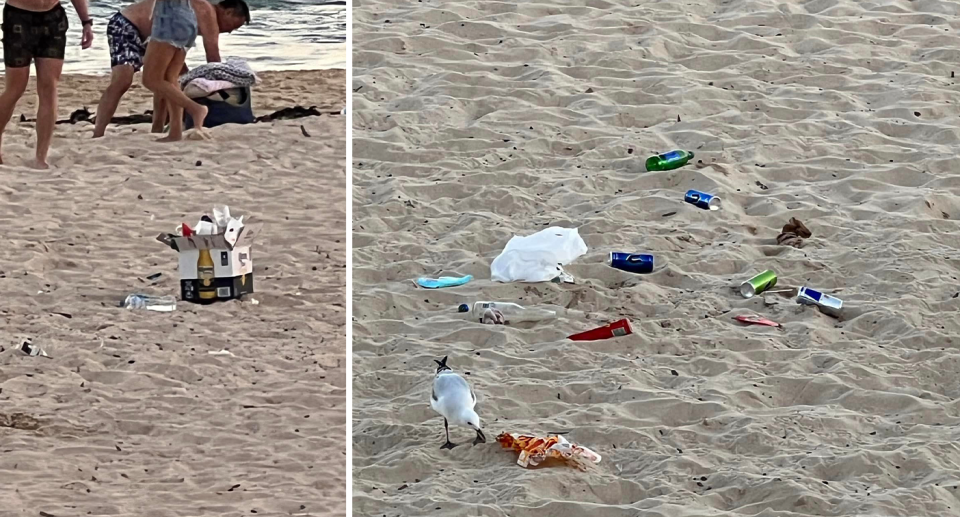 Rubbish left at Coogee Beach. 