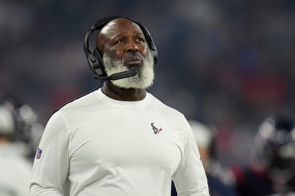 Houston Texans head coach Lovie Smith on the sidelines during the second half of an NFL football game against the San Francisco 49ers Thursday, Aug. 25, 2022, in Houston. (AP Photo/Eric Christian Smith)