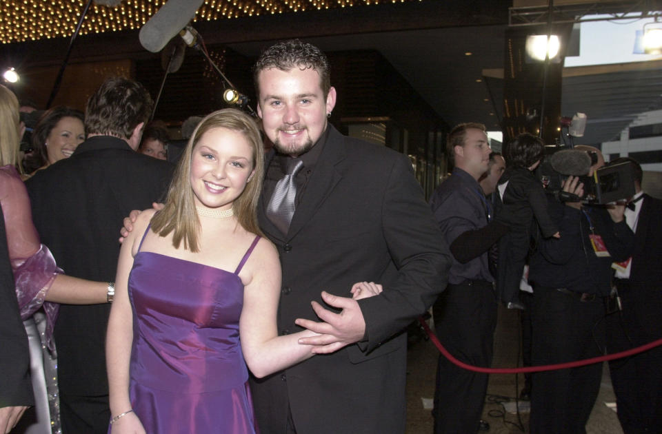 Kate Keltie at the Australian Logie Awards with Neighbours co-star Ryan Maloney in 2000. (Getty Images)