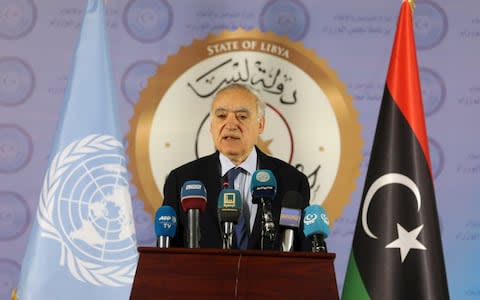 The U.N. Envoy for Libya, Ghassan Salame, speaks during a news conference in Tripoli, Libya April 6, 2019.  - Credit: REUTERS/Hani Amara