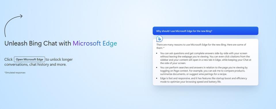 Microsoft encourages users on Chrome to switch to Edge for full Bing AI benefits.