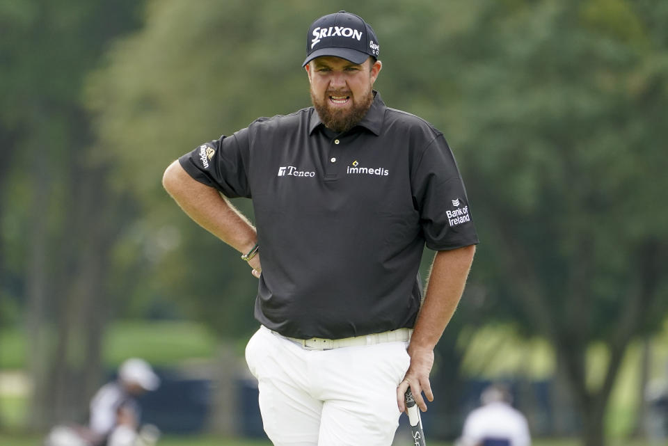 Shane Lowry, of Ireland, waits to putt on the first green during the first round of the US Open Golf Championship, Thursday, Sept. 17, 2020, in Mamaroneck, N.Y. (AP Photo/John Minchillo)