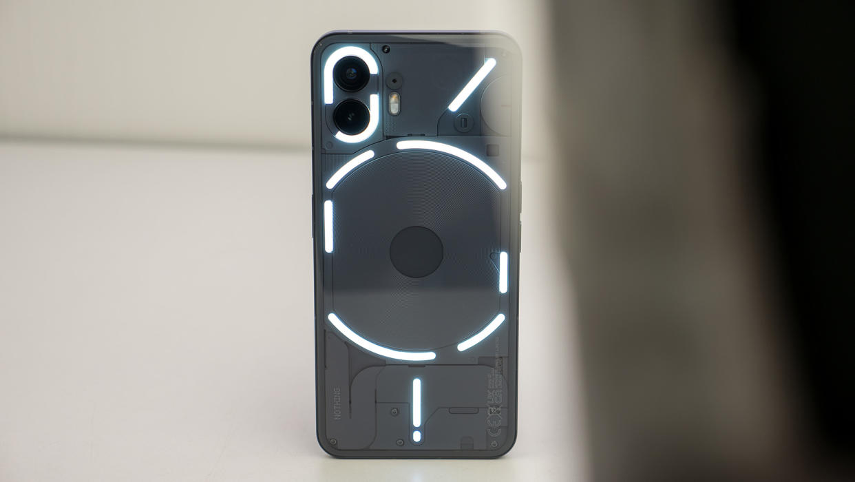  Lighted Glyphs on the back of the Nothing Phone (2). 
