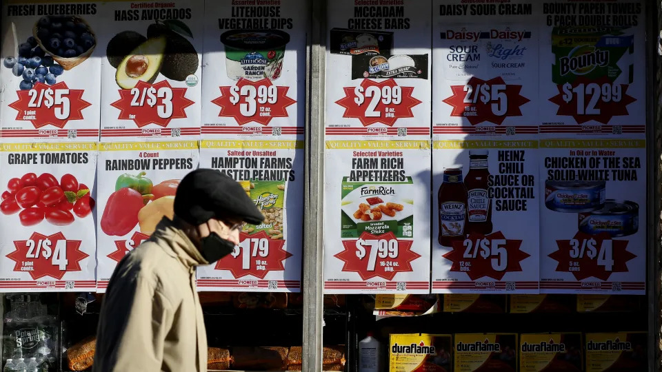 NEW YORK, NEW YORK - FEBRUARY 01: Prices are displayed in a grocery store on February 01, 2023 in New York City. Wages for workers in most major U.S. cities grew at a slower pace in the final three months of 2022, with inflation still outstripping pay for many workers. (Photo by Leonardo Munoz/VIEWpress)