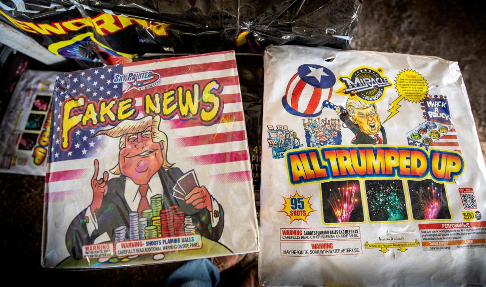 Donald Trump themed fireworks at Galaxy Fireworks tent on Swindell Rd and County Line Rd . on the Hillsborough County side in Lakeland Fl. Wednesday June 29,  2022.  For Fireworks safety story.ERNST PETERS/ THE LEDGER