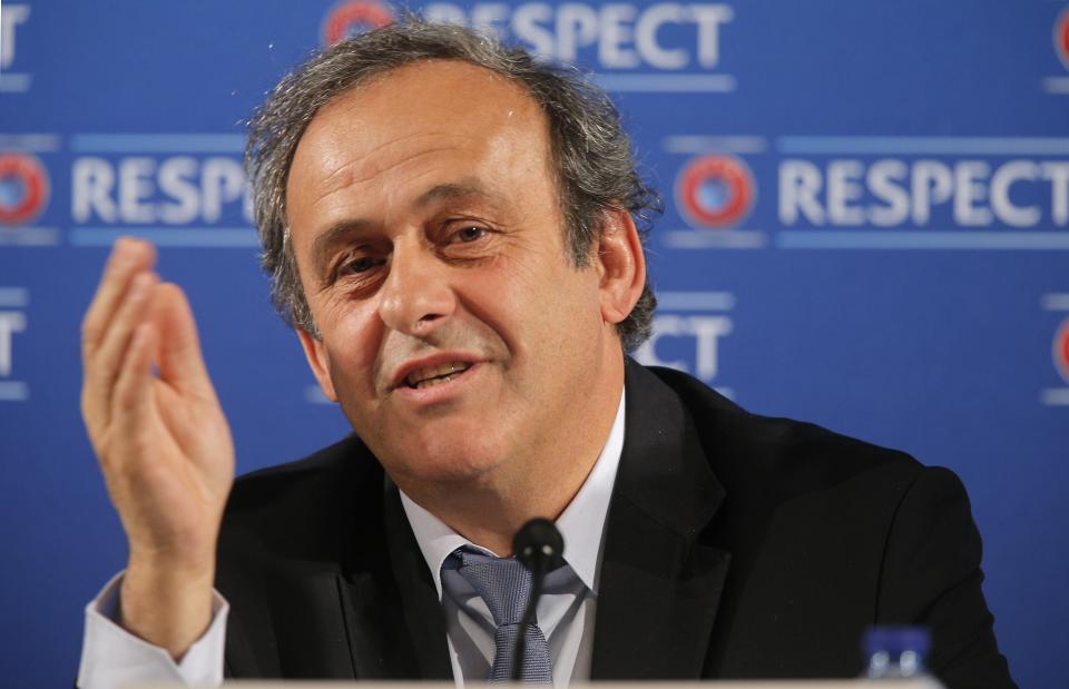 FILE - In this Saturday, Feb 22, 2014 file photo UEFA President Michel Platini speaks during a press conference, one day prior to the UEFA EURO 2016 qualifying draw at the Acropolis Convention Centre in Nice, southeastern France. Seeking to bolster national team football amid the rampant success of club competitions, UEFA’s 54 member countries voted Thursday to create the Nations League. UEFA boosted the new event by guaranteeing it would feed into qualifying for the 2020 European Championship. It could later be incorporated into European qualifying for the 2022 World Cup. “This is a very important decision for the future of football at the level of national teams,” UEFA President Michel Platini said Thursday after the unanimous vote at European football’s annual congress.. (AP Photo/Lionel Cironneau, File)
