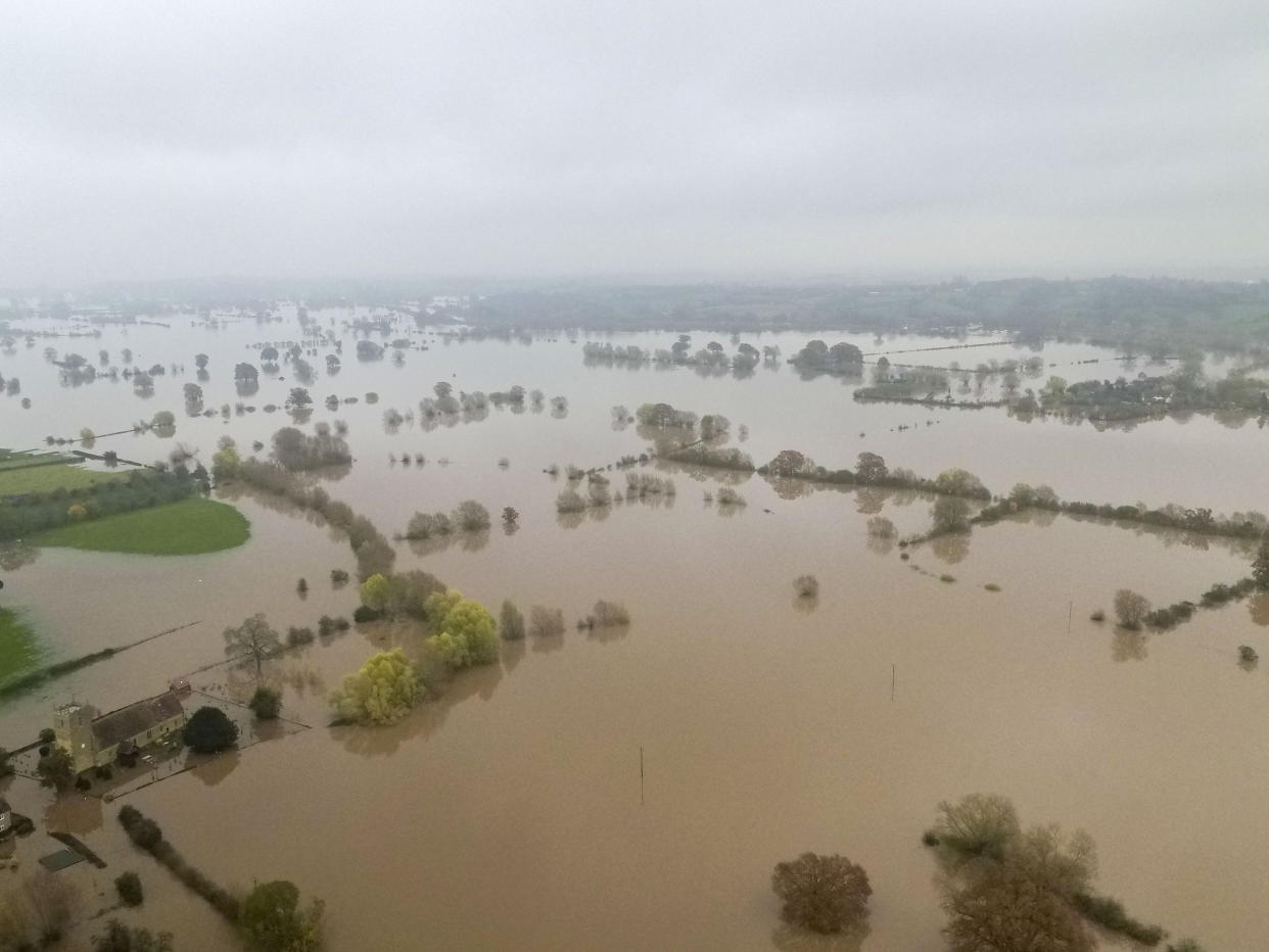 The flooded A4213 in Tirley near Tewkesbury. (Photo by Steve Parsons/PA Images via Getty Images)