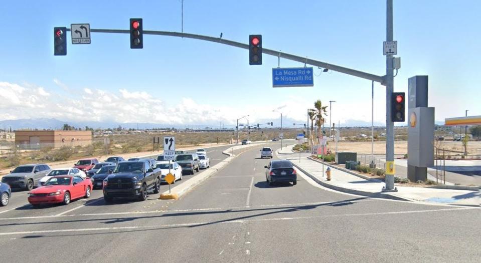 Mariposa Road, just south of Nisqualli Road, in Victorville, as pictured in a Google Street View image.