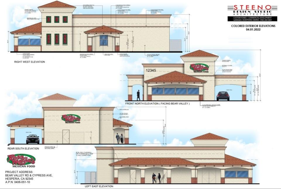 Artist rendering of the new Rosa Maria’s Mexican Restaurant  being constructed near the southwest corner of Bear Valley and Cypress roads in Hesperia.