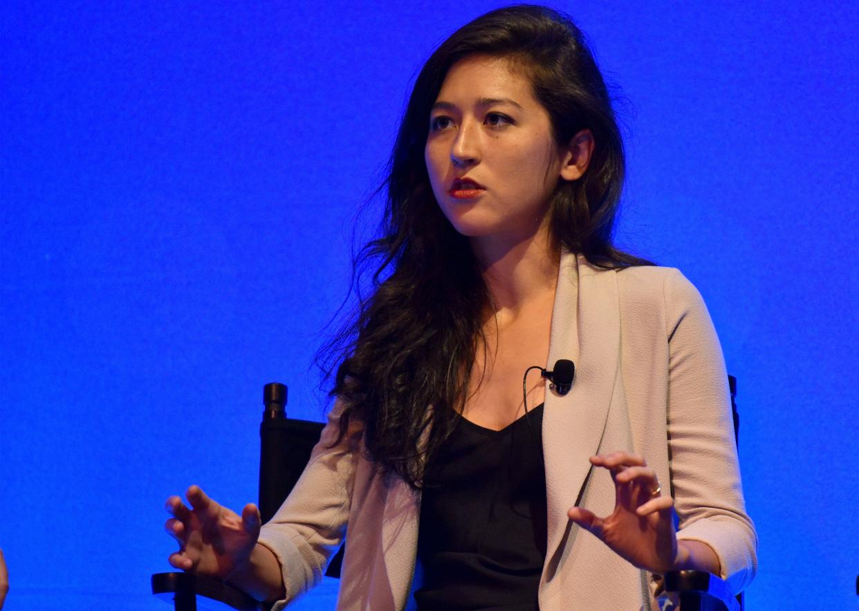 Mina Kimes speaks onstage at the ESPN Features: The Intersection of Storytelling and Culture panel on Oct. 1, 2015 at the Liberty Theater in New York City.
