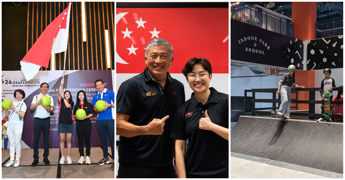 (From left) UOL sponsors bowlers for Deaflympics, Feng Tianwei joins SportSG, and largest indoor skatepark opens. (PHOTOS: UOL/Sport Singapore/Por Vida Skateboarding)