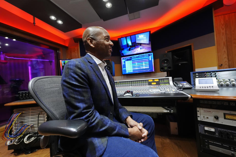 Branford Marsalis speaks during an interview with the Associated Press at the Ellis Marsalis Center at The Musician's Village in New Orleans, Tuesday, Jan. 30, 2024. Marsalis was named Tuesday as the new artistic director for the center, which is named for Branford's late father, patriarch of a family of accomplished New Orleans musicians that also includes trumpeter and composer Wynton Marsalis. (AP Photo/Gerald Herbert)