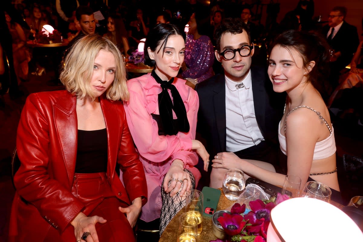 St. Vincent, Jack Antonoff and Margaret Qualley attend the 64th Annual GRAMMY Awards at MGM Grand Garden Arena on April 03, 2022 (Getty Images for The Recording A)