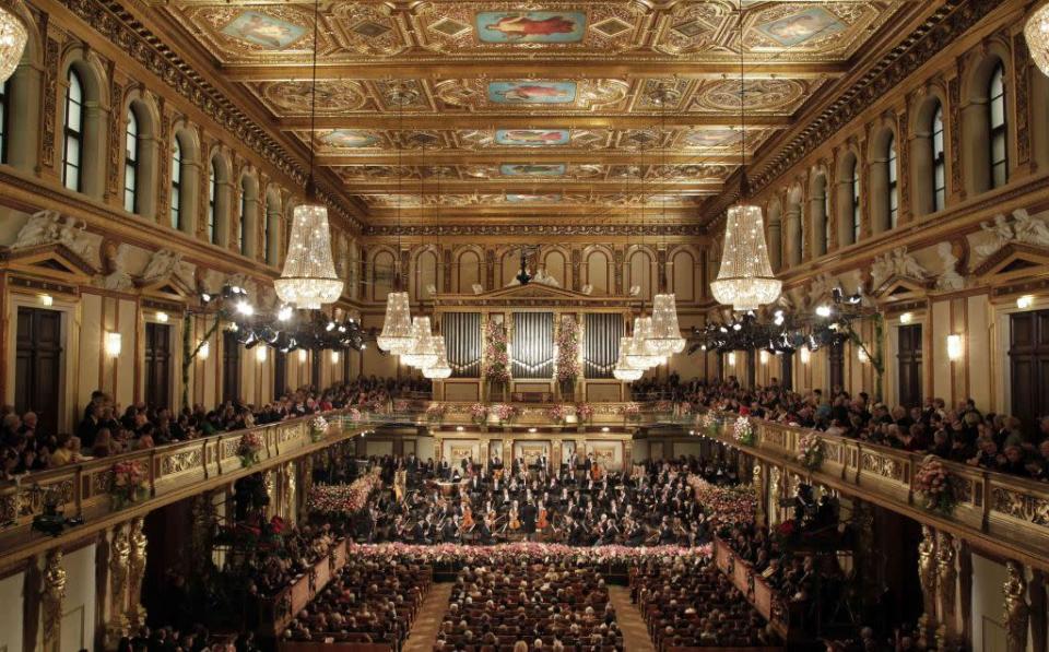 Maestro Franz Welser-Moest conducts the Vienna Philharmonic Orchestra during the traditional New Year's Concert in the Golden Hall of the Vienna Musikverein in Vienna January 1, 2013. The concert is broadcast by over 70 television networks and 300 radio stations worldwide.