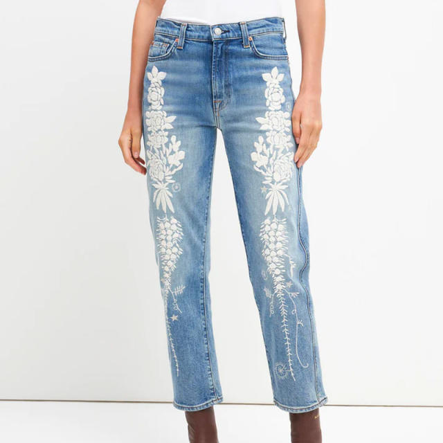 Wilder Than Flowers Embroidered Wide-Leg Jeans