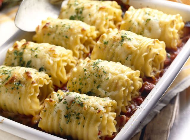 <p> Brian Hagiwara / Getty Image</p> Vegetarian Lasagna Rolls with Pesto