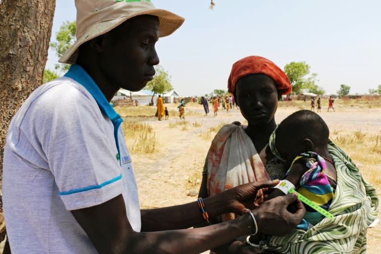 A baby gets tested for malnutrition in Thonyor, South Sudan, where years of conflict have inflicted famine on thousands of people