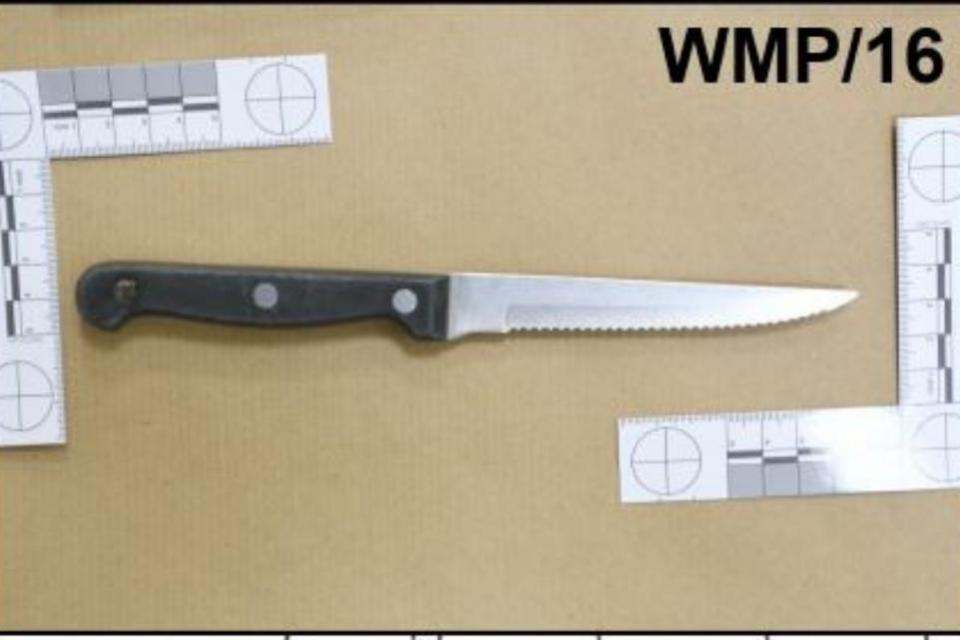 Oxford Mail: Imagen del folleto del cuchillo en el caso de asesinato de Darren MacCormick Imagen: TVP/CPS