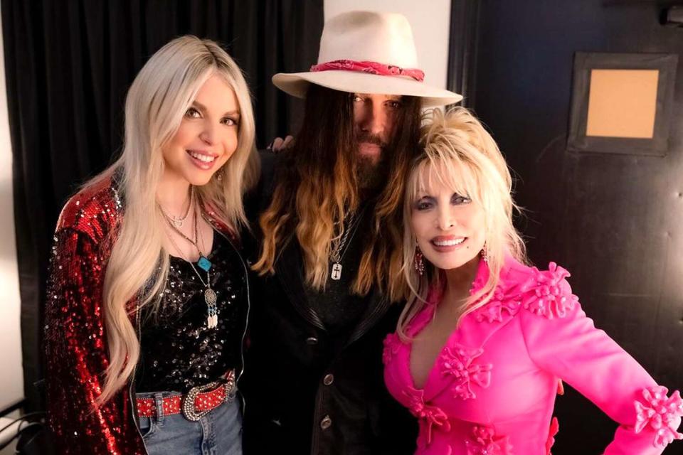 <p>Billy Ray Cyrus/Instagram</p> Firerose, Billy Ray Cyrus and Dolly Parton